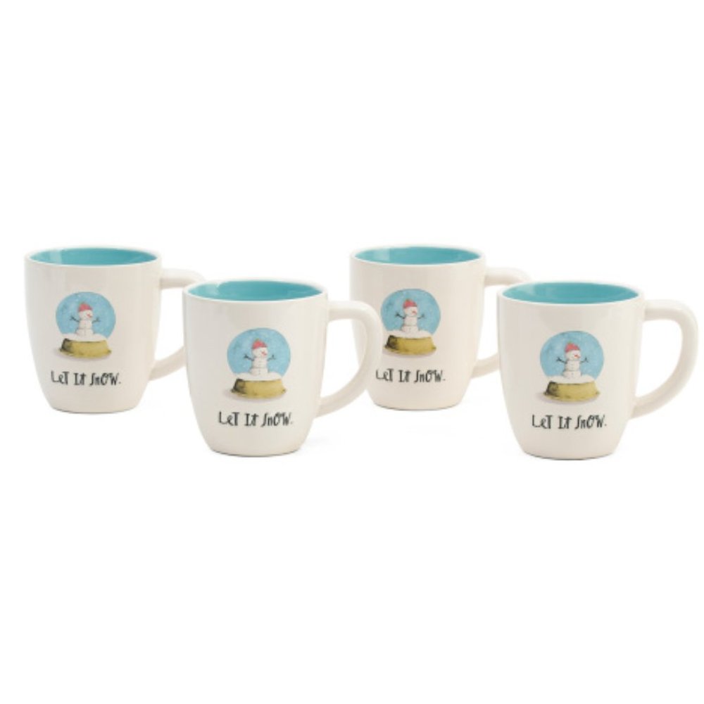 NWT Set of 4 Rae Dunn Snowman Snow Globe Mugs